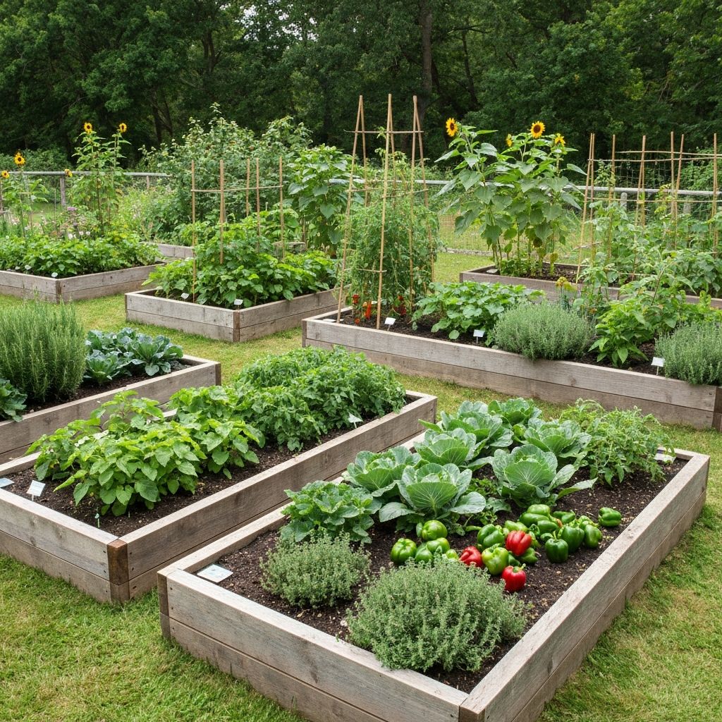 Potager décoratif avec légumes et fleurs